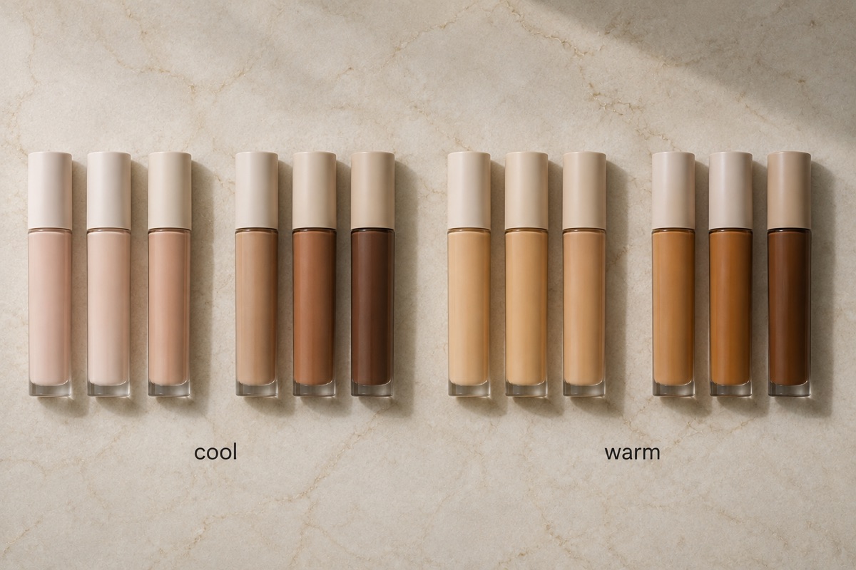 Foundation and concealer shades compared across cool, neutral and warm undertones