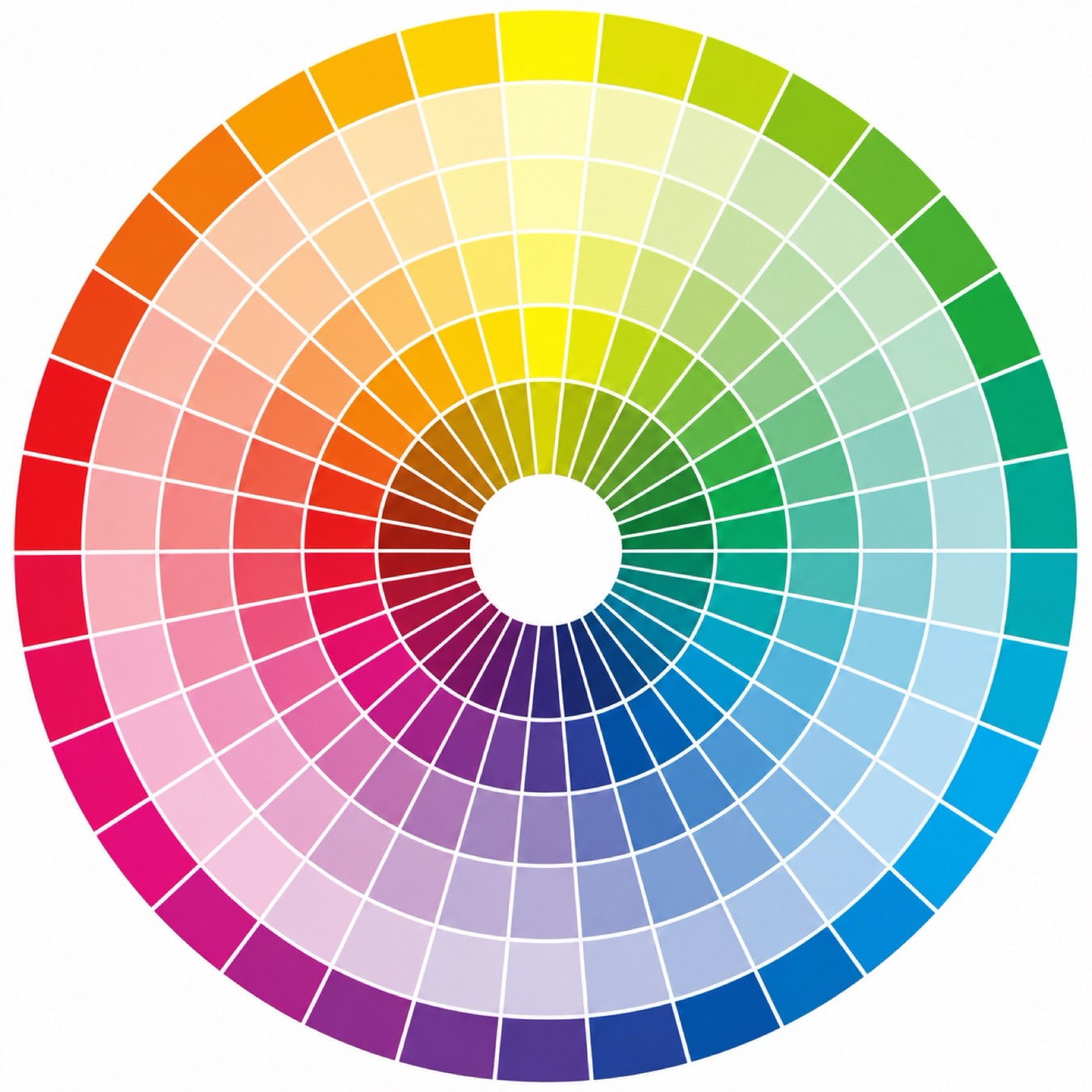 A full color wheel showing every hue with its tints and shades